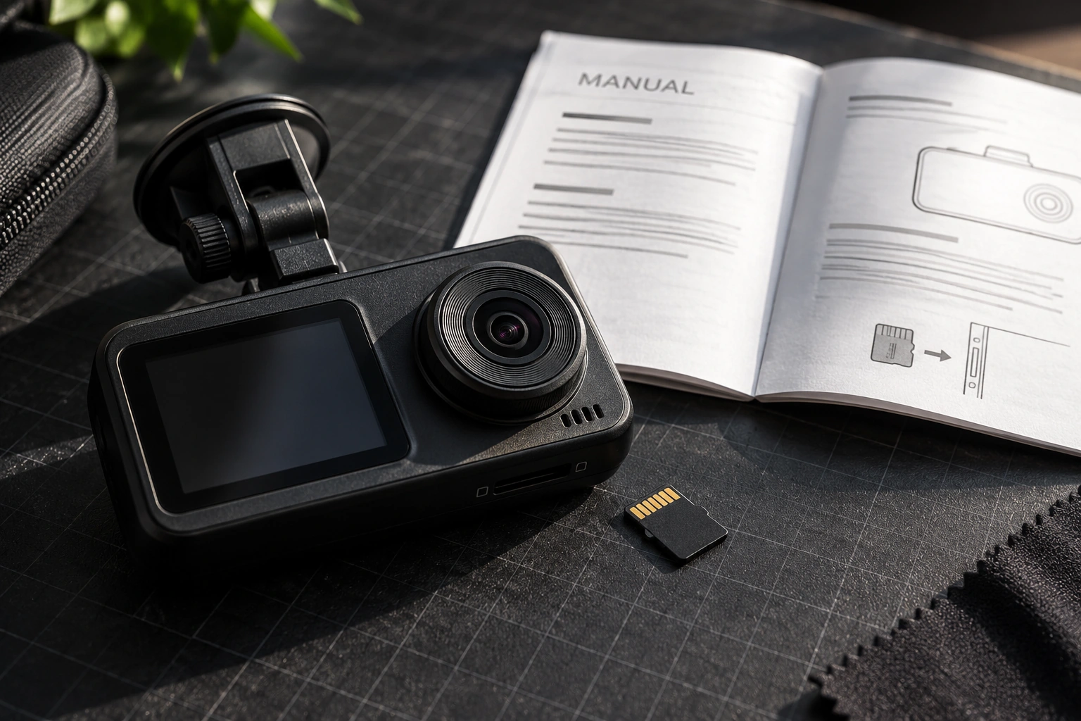 Dashcam dan kartu microSD untuk dicocokkan dengan manual